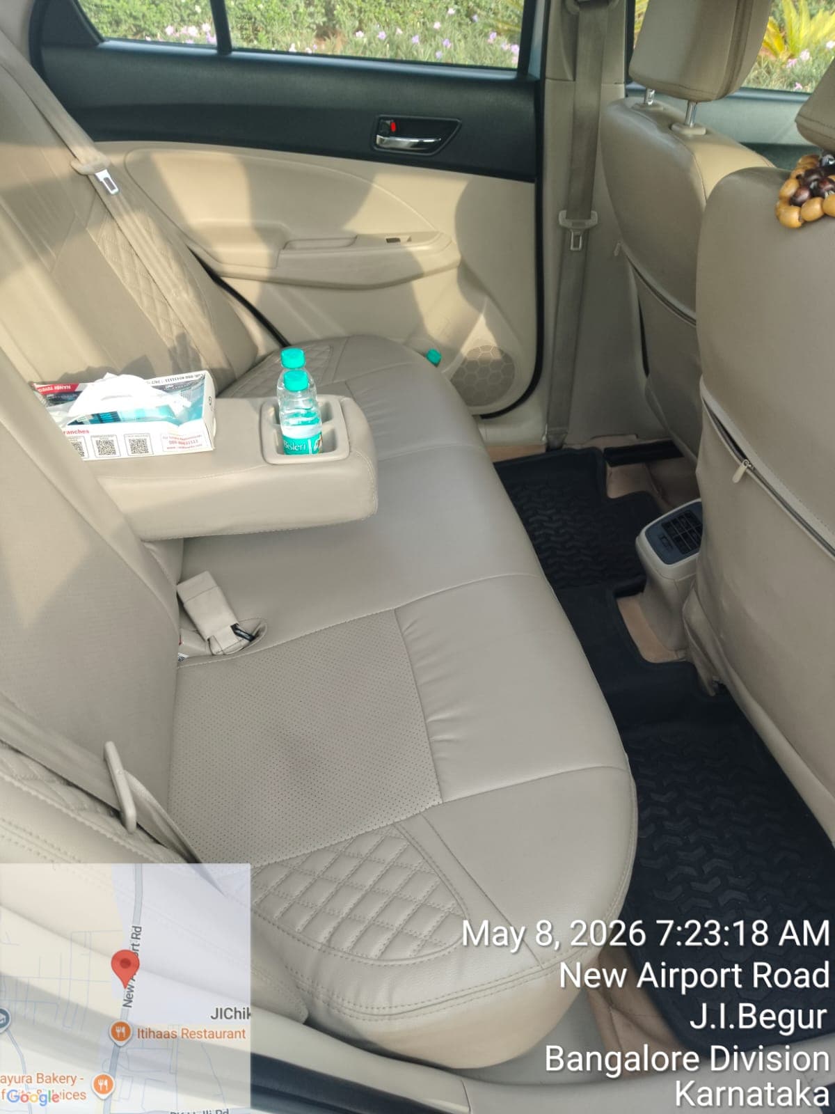Clean and comfortable Swift Dzire interior with AC for Bangalore Chennai cab journey